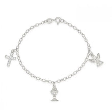 Load image into Gallery viewer, STERLING SILVER AND ZIRCONIA ANGEL CHALICE CROSS BRACELET