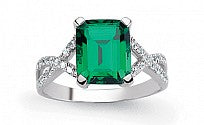 STERLING SILVER EMERALD CUBIC ZIRCONIA RING