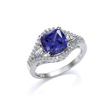 Load image into Gallery viewer, STERLING SILVER TANZANITE CUBIC ZIRCONIA DRESS RING