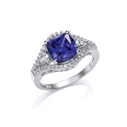 STERLING SILVER TANZANITE CUBIC ZIRCONIA DRESS RING