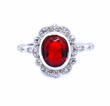 Load image into Gallery viewer, STERLING SILVER RUBY HALO RING