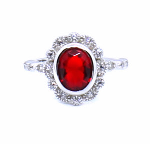 STERLING SILVER RUBY HALO RING