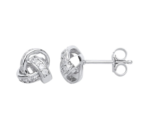 STERLING SILVER TRINITY KNOT CUBIC ZIRCONIA EARRINGS