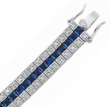 Load image into Gallery viewer, TRIPLE ROW SAPPHIRE AND CUBIC ZIRCONIA TENNIS BRACELET
