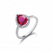 STERLING SILVER RUBY PEAR DROP RING