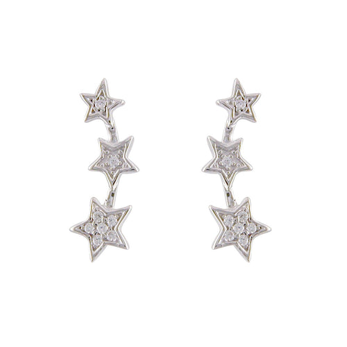 STERLING SILVER CUBIC ZIRCONIA STAR EAR CLIMBER EARRINGS