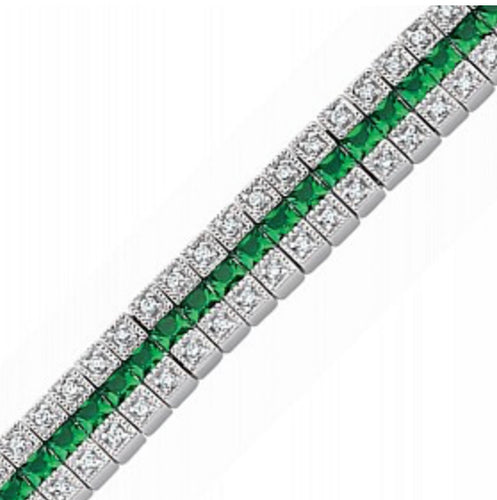 TRIPLE ROW EMERALD AND CUBIC ZIRCONIA TENNIS BRACELET