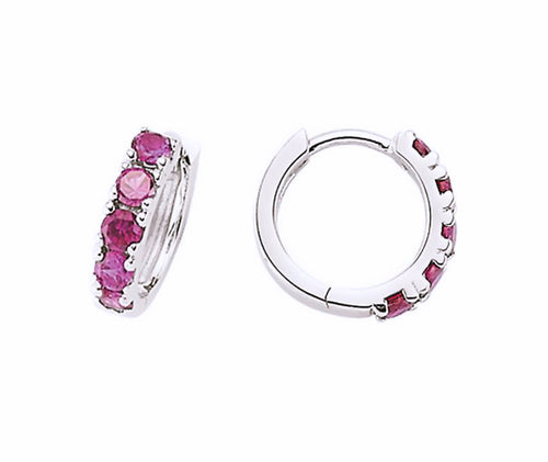 STERLING SILVER RUBY HUGGIE EARRINGS